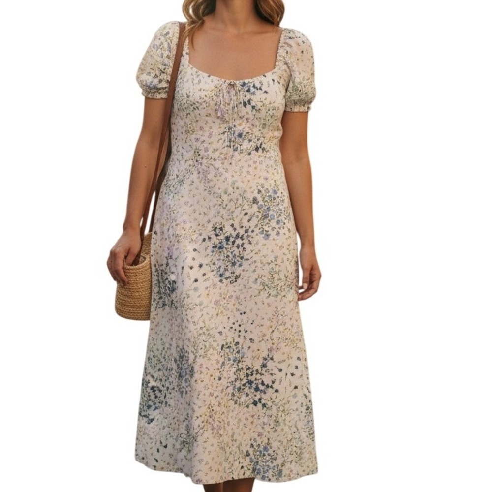 Monteau Los Angeles Floral Midi‎ Dress S Cottagecore Coquette Milkmaid Soft Girl